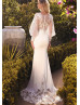 Vintage Long Sleeves Ivory Lace Satin Wedding Dress